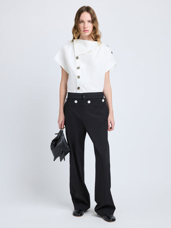 Proenza Schouler Front full length image of model wearing Zion Top in Linen Viscose in Off White