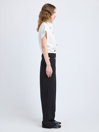 Proenza Schouler Side full length image of model wearing Zion Top in Linen Viscose in Off White