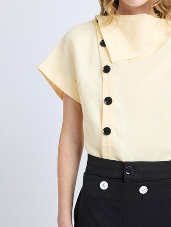 Proenza Schouler Detail image of model wearing Zion Top in Linen Viscose in Resin