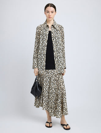 Proenza Schouler Front image of model wearing Emmeline Shirt in Printed Silk Viscose in Sand Multi