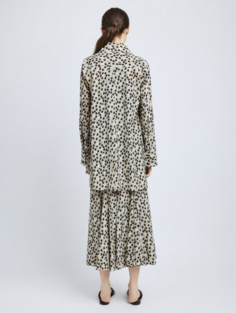 Proenza Schouler Back image of model wearing Emmeline Shirt in Printed Silk Viscose in Sand Multi