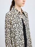 Proenza Schouler Detail image of model wearing Emmeline Shirt in Printed Silk Viscose in Sand Multi