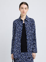 Proenza Schouler Front cropped image of model wearing Emmeline Shirt in Printed Silk Viscose in Navy Multi