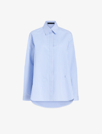 Proenza Schouler Still Life image of Hunter Top in Stripe Cotton Silk Poplin in Pale Blue Multi