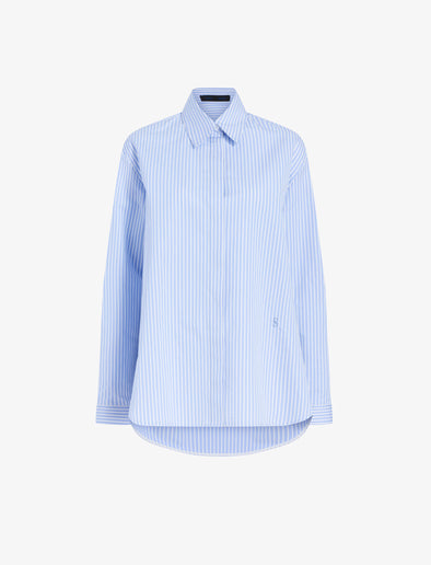 Proenza Schouler Still Life image of Hunter Top in Stripe Cotton Silk Poplin in Pale Blue Multi