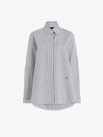 Proenza Schouler Still Life image of Hunter Top in Stripe Cotton Silk Poplin in Navy Multi