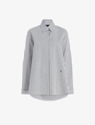 Proenza Schouler Still Life image of Hunter Top in Stripe Cotton Silk Poplin in Navy Multi