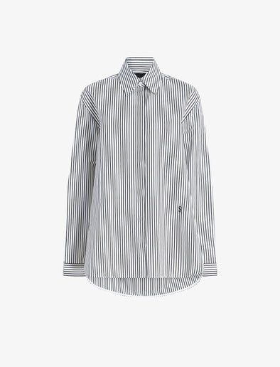 Proenza Schouler Still Life image of Hunter Top in Stripe Cotton Silk Poplin in Navy Multi