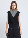 Proenza Schouler Front Cropped image of model wearing Prescott Top in Matte Viscose Crepe in Black Multi