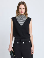 Proenza Schouler Front Cropped image of model wearing Prescott Top in Matte Viscose Crepe in Black Multi