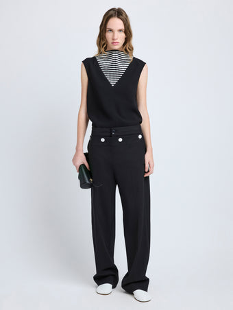 Proenza Schouler Front image of model wearing Prescott Top in Matte Viscose Crepe in Black Multi