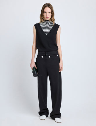 Proenza Schouler Front image of model wearing Prescott Top in Matte Viscose Crepe in Black Multi