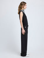 Proenza Schouler Side image of model wearing Prescott Top in Matte Viscose Crepe in Black Multi