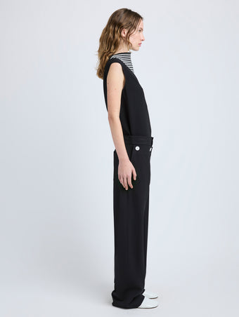 Proenza Schouler Side image of model wearing Prescott Top in Matte Viscose Crepe in Black Multi