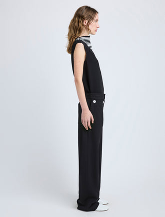 Proenza Schouler Side image of model wearing Prescott Top in Matte Viscose Crepe in Black Multi