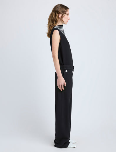 Proenza Schouler Side image of model wearing Prescott Top in Matte Viscose Crepe in Black Multi