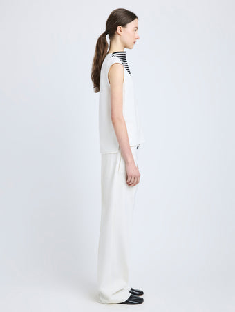Proenza Schouler Side image of model wearing Prescott Top in Matte Viscose Crepe in White Multi