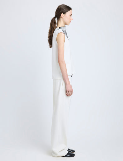 Proenza Schouler Side image of model wearing Prescott Top in Matte Viscose Crepe in White Multi