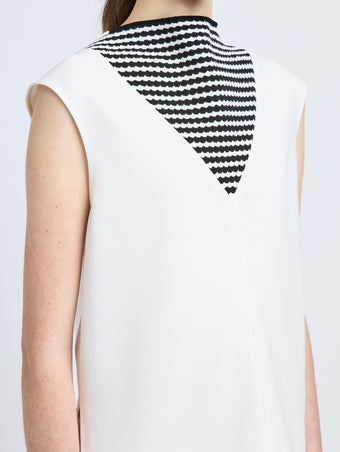 Proenza Schouler Detail image of model wearing Prescott Top in Matte Viscose Crepe in White Multi