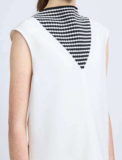 Proenza Schouler Detail image of model wearing Prescott Top in Matte Viscose Crepe in White Multi