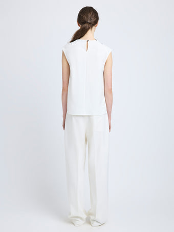 Proenza Schouler Back full length image of model wearing Prescott Top in Matte Viscose Crepe in White Multi