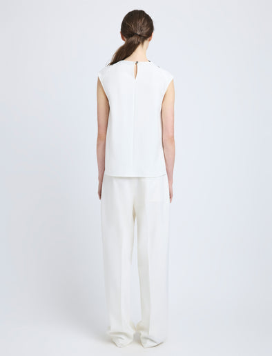 Proenza Schouler Back full length image of model wearing Prescott Top in Matte Viscose Crepe in White Multi