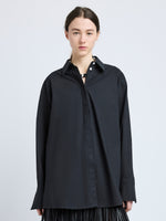 Proenza Schouler Front cropped image of model wearing Addy Shirt in Compact Cotton Poplin in Black