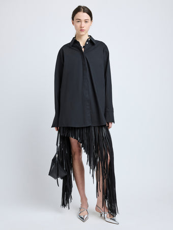 Proenza Schouler Front full length image of model wearing Addy Shirt in Compact Cotton Poplin in Black