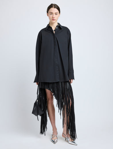 Proenza Schouler Front full length image of model wearing Addy Shirt in Compact Cotton Poplin in Black