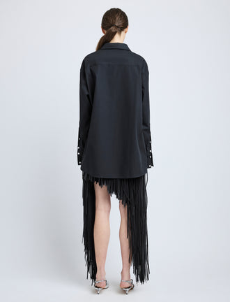 Proenza Schouler Back full length image of model wearing Addy Shirt in Compact Cotton Poplin in Black