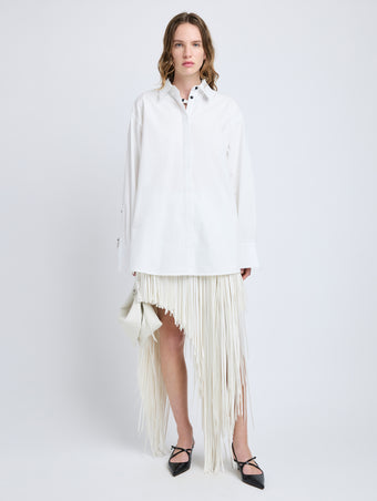 Proenza Schouler Front full length image of model wearing Addy Shirt in Compact Cotton Poplin in White