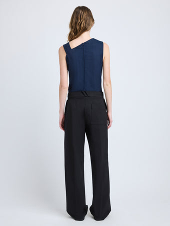 Proenza Schouler Back full length image of model wearing Marin Top in Technical Nylon Jacquard in Midnight