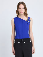 Proenza Schouler Front cropped image of model wearing Marin Top in Technical Nylon Jacquard in Cobalt