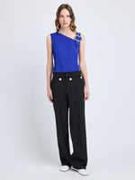 Proenza Schouler Front full length image of model wearing Marin Top in Technical Nylon Jacquard in Cobalt
