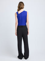 Proenza Schouler Back full length image of model wearing Marin Top in Technical Nylon Jacquard in Cobalt