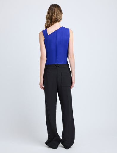 Proenza Schouler Back full length image of model wearing Marin Top in Technical Nylon Jacquard in Cobalt
