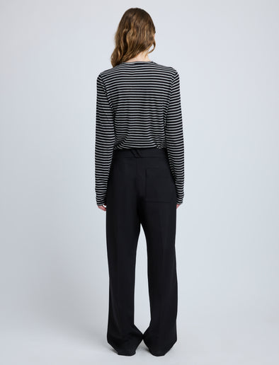 Proenza Schouler Back full length image of model wearing Mia T-Shirt in Cotton Stripe Jersey in Black Multi