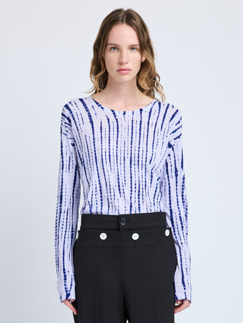 Proenza Schouler Front full length image of model wearing Mia T-Shirt in Tie Dye Tissue Jersey in Lilac Multi