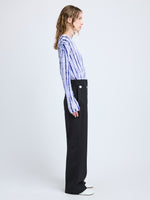 Proenza Schouler Side full length image of model wearing Mia T-Shirt in Tie Dye Tissue Jersey in Lilac Multi