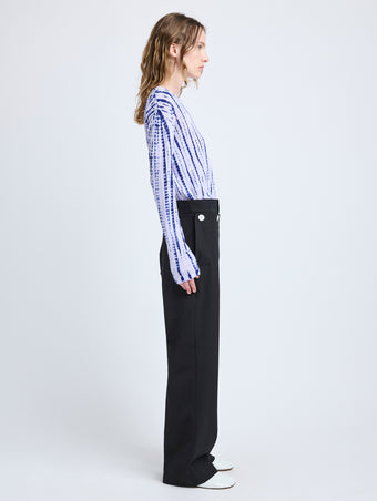 Proenza Schouler Side full length image of model wearing Mia T-Shirt in Tie Dye Tissue Jersey in Lilac Multi