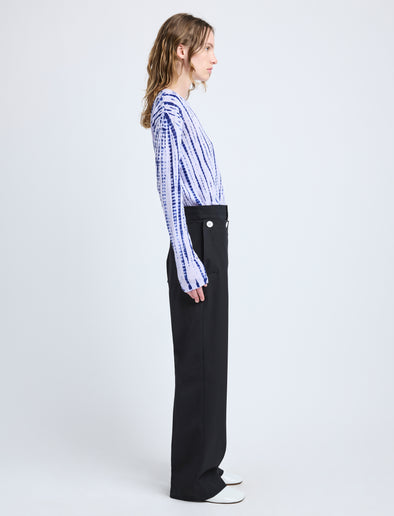 Proenza Schouler Side full length image of model wearing Mia T-Shirt in Tie Dye Tissue Jersey in Lilac Multi