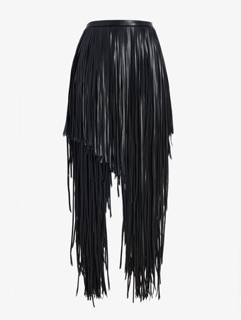 Proenza Schouler Still Life image of Phia Skirt in Leather Silk Fringe in Black