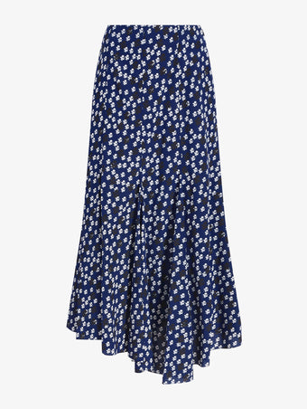 Proenza Schouler Still Life image of Joelle Skirt in Printed Silk Viscose in Navy Multi