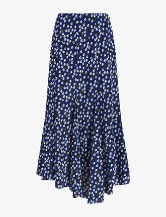 Proenza Schouler Still Life image of Joelle Skirt in Printed Silk Viscose in Navy Multi