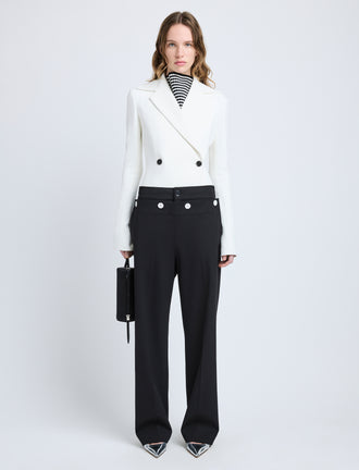 Proenza Schouler Front full length image of model wearing Oliver Pant in Wool Gabardine in Black
