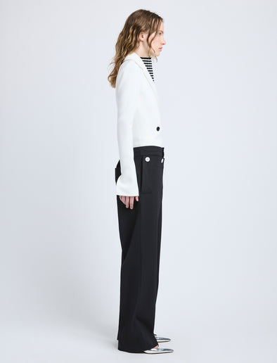 Proenza Schouler Side full length image of model wearing Oliver Pant in Wool Gabardine in Black