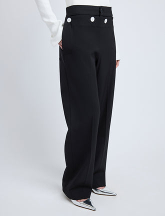 Proenza Schouler Detail image of model wearing Oliver Pant in Wool Gabardine in Black