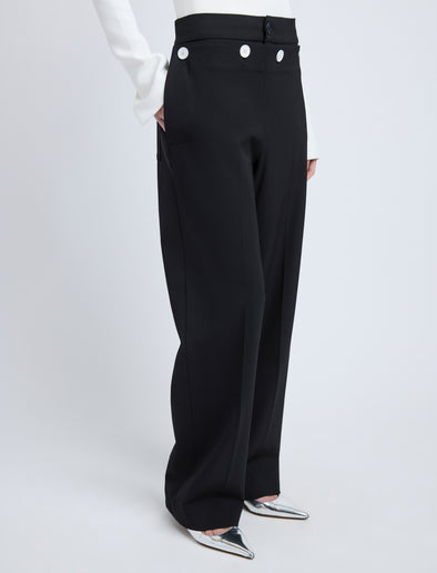 Proenza Schouler Detail image of model wearing Oliver Pant in Wool Gabardine in Black
