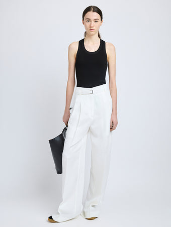 Proenza Schouler Front full length image of model wearing Jules Pant in Linen Viscose in Off White