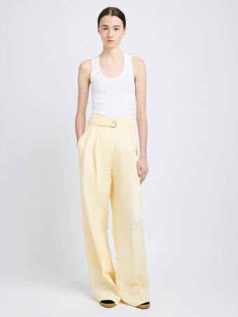 Proenza Schouler Front full length image of model wearing Jules Pant in Linen Viscose in Resin